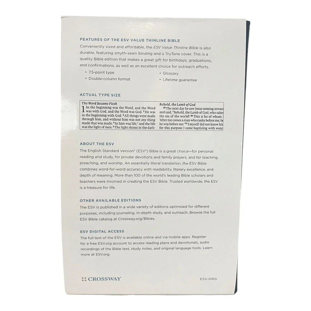 New ESV Value Thinline Bible (TruTone Bibles) w/ Jacket- Billy Graham Excerpt